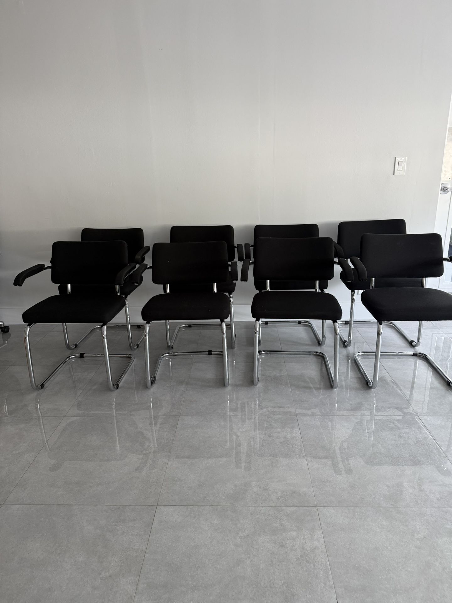 ORIGINAL, Vintage Knoll Cesca black Upholstered Cantilever Armchairs with Chrome Frame SET OF 8