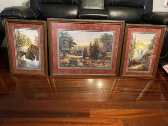 3pc Vintage Home Interiors HOMCO Large Wall Art Framed Scenic Waterfall