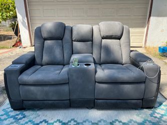 Sofa couch loveseat furniture Ashleys Furniture Next-Gen DuraPella Performance Fabric Dual Power Reclining Loveseat with Console