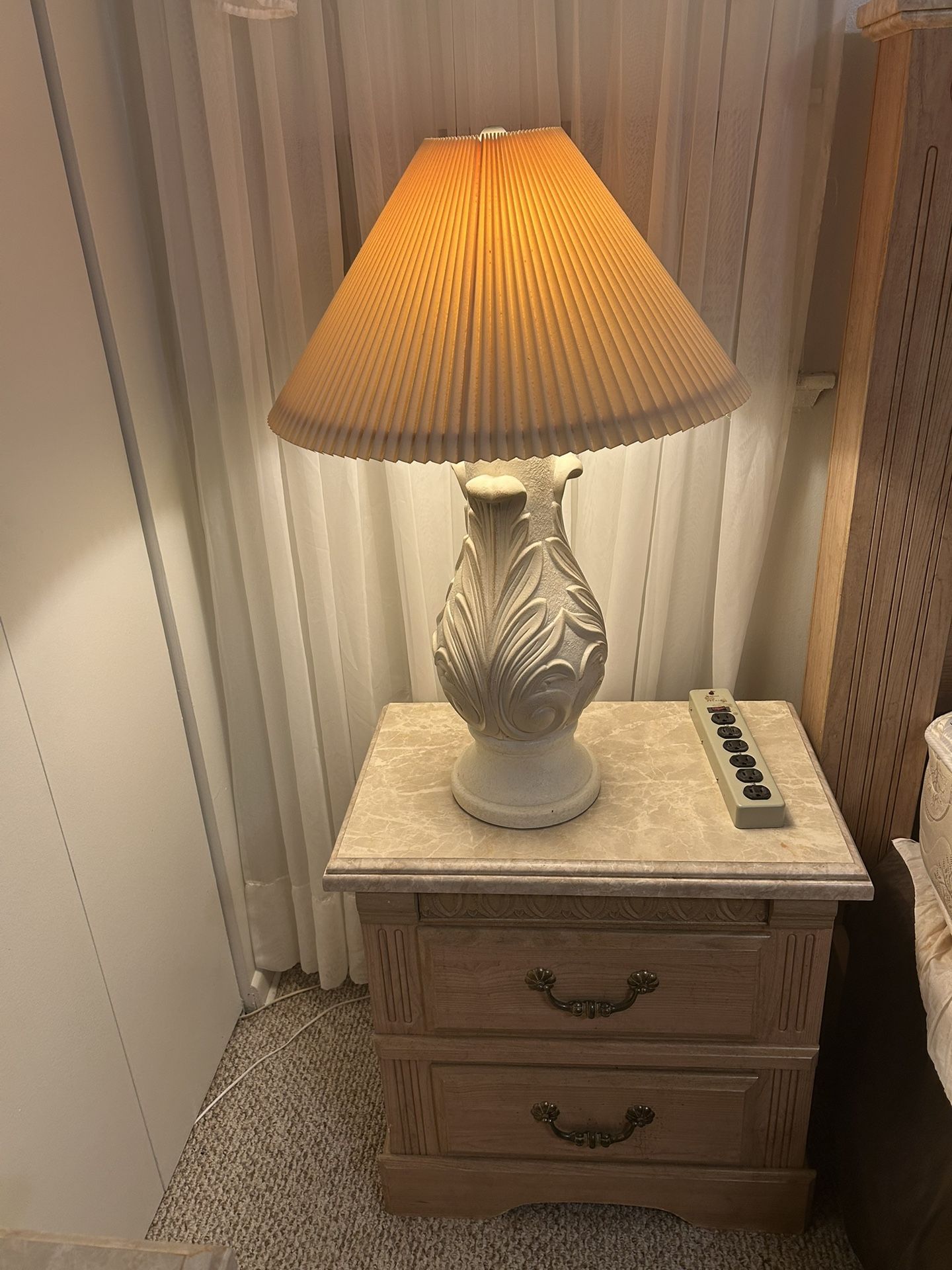 Vintage Wooden Nightstand with Marble Top – 2 Drawer Accent Table