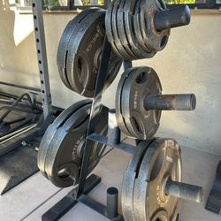 used weight plates and rack 