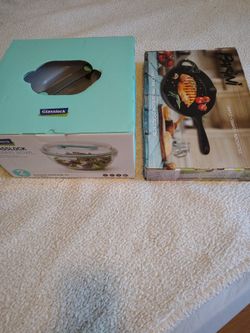 Glasslock Salad Mixing Bowl And Cast Iron Grill Pan