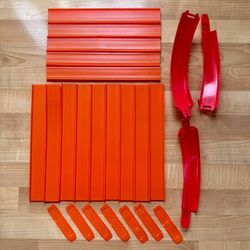 Vintage Hot Wheels Orange 12” Tracks (14), 4 Red Curved Corner Pieces & 7 Track