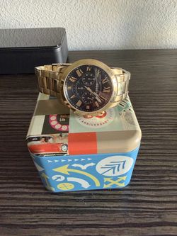 Fossil Gold-Tone Chronograph Watch + Tin + Extra Links