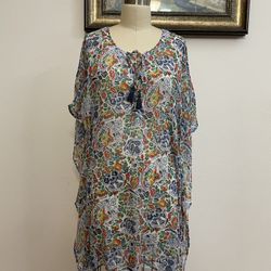 New NWT Tommy Bahama Women Paradise Provential Beach Coverup Tunic XS Tropical Print Polyester Chiffon