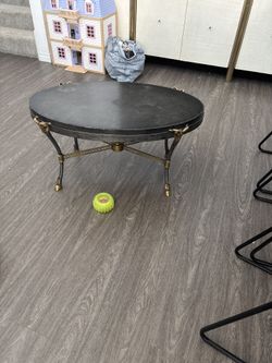 Maitland Smith Ram Vintage Neoclassical Oval Leather Top Coffee Table with Brass Claw Feet