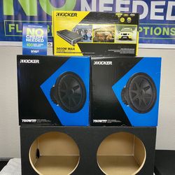 New (2) 12” inch Kicker CVX 1500 Watts Max Subwoofers + 3600 Watts Max Kicker Monoblock Bass Amplifier w/ Speaker Box (No Credit Easy Financing) ✅