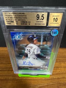 2017 BOWMAN CHROME PROSPECT AUTOGRAPHS LB LEWIS BRINSON BLUE MOJO
