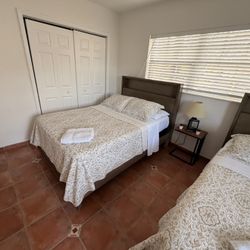 “2 Full Beds w/ Mattresses – Solid Wood Frames – $250 for Both”