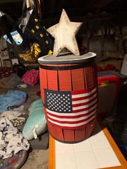Patriotic Wooden Barrel Decor with Star