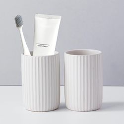 Toothbrush Holders for Bathrooms, Ceramic, Ribbed Cups Tumbler, 