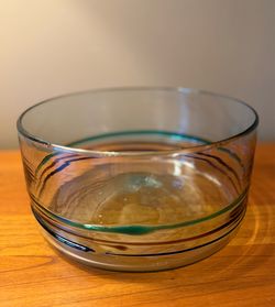 Hand Blown Glass Applied Swirl Salad Serving Bowl