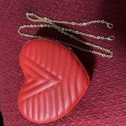 Red Heart Shaped Purse with Gold Chain Shoulder Strap