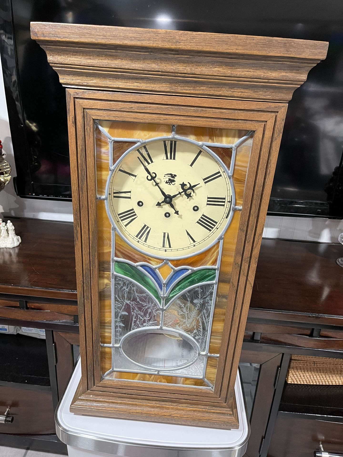 STAINED GLASS WALL CLOCK SAN FRANCISCO CLOCK CO