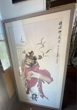 Framed Chinese Zhong Kui Ink Painting - Demon Queller Art