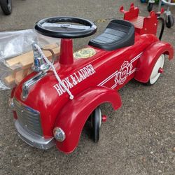 Retro Metal Red Firetruck Fire Truck Ride On Toddler Toy