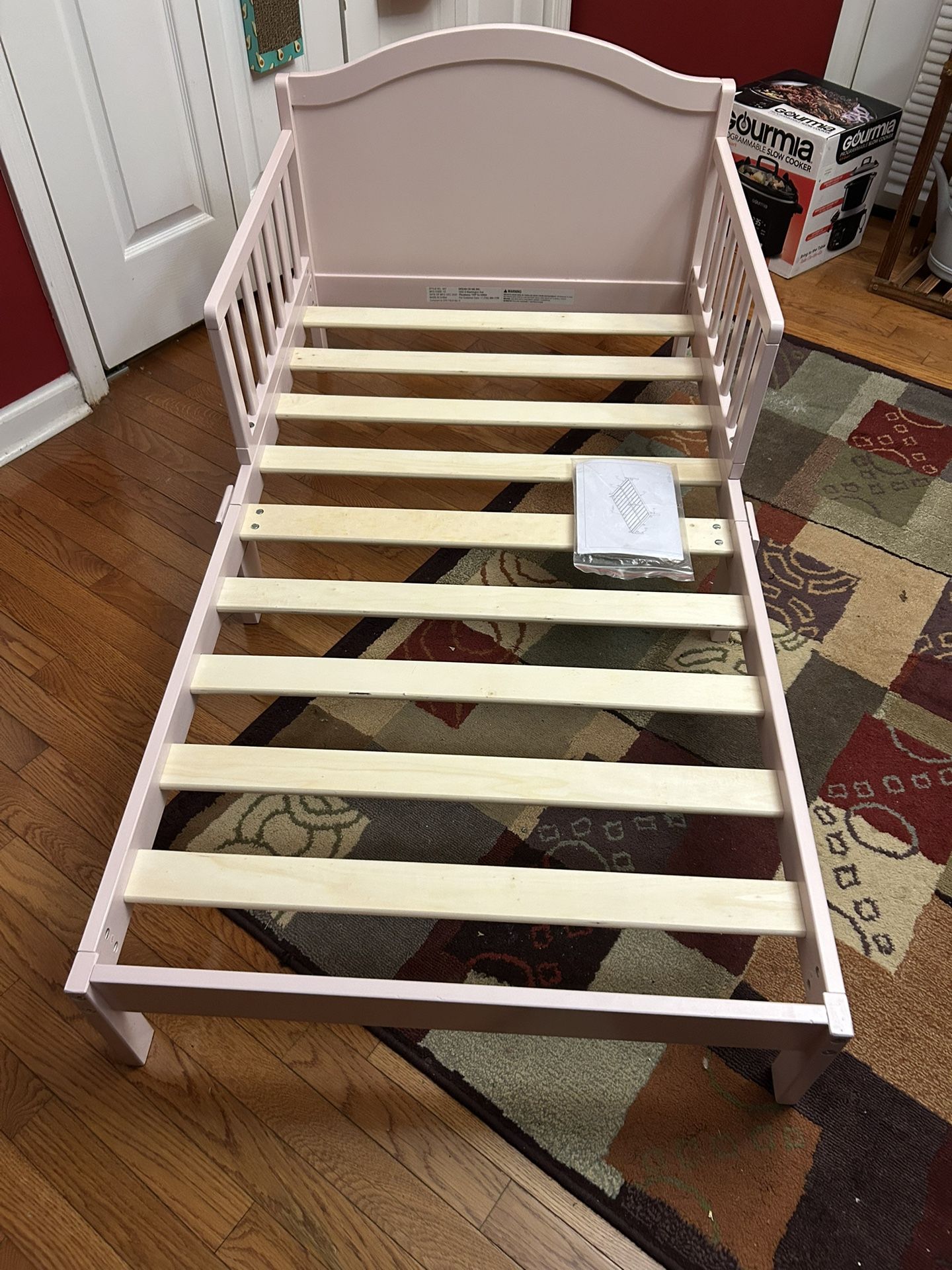 Pink Wooden Bed ( Bed Uses crib mattress) 