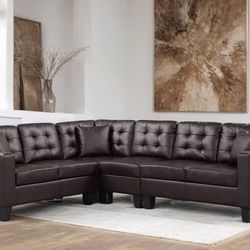 Logan Espresso Leather Sectional - Financing $39 Down🔥