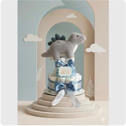 Dinosaur Diaper Cake - Blue & Grey Baby Shower Centerpiece