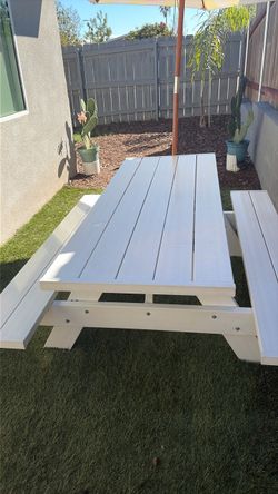White Wood Picnic Table with Benches
