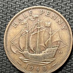 1940 Half Penny Coin 