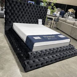 King Size Velvet Bed Frame, Step Up Platform Bed
