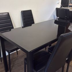 Used Black Glass Table w/ 4 Chairs Set 
