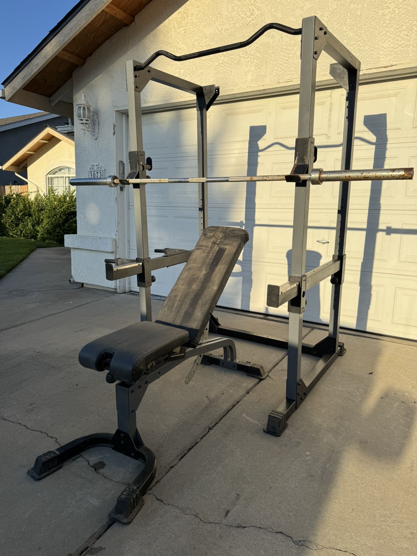 Squat Rack, Adjustable Weight Bench, Olympic Barbell