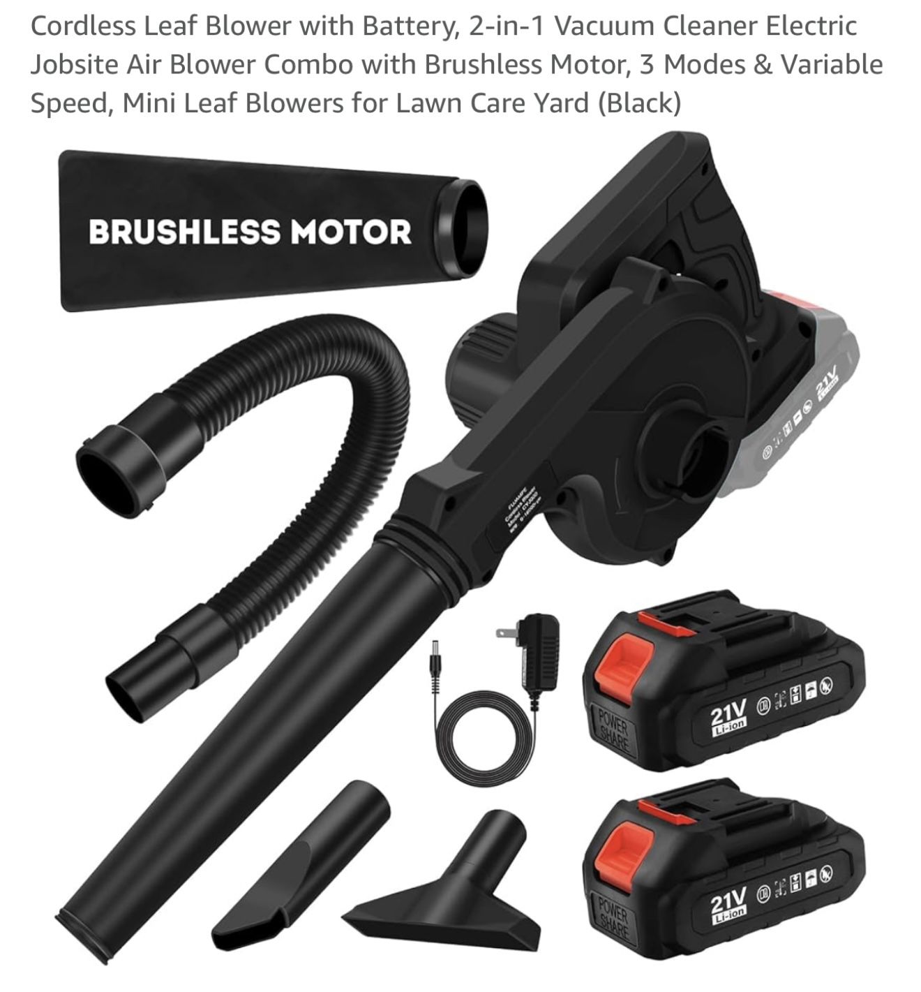 Cordless Leaf Blower with Battery, 2-in-1 Vacuum Cleaner Electric Jobsite Air Blower Combo with Brushless Motor, 3 Modes & Variable Speed
