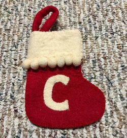 Ashland 4” Mini Wool Monogram Stocking Red Letter "C”