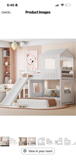 Twin over full bunk bed with slide