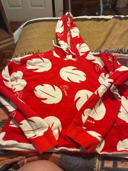 Ohana Red Tropical Leaf Print Hoodie