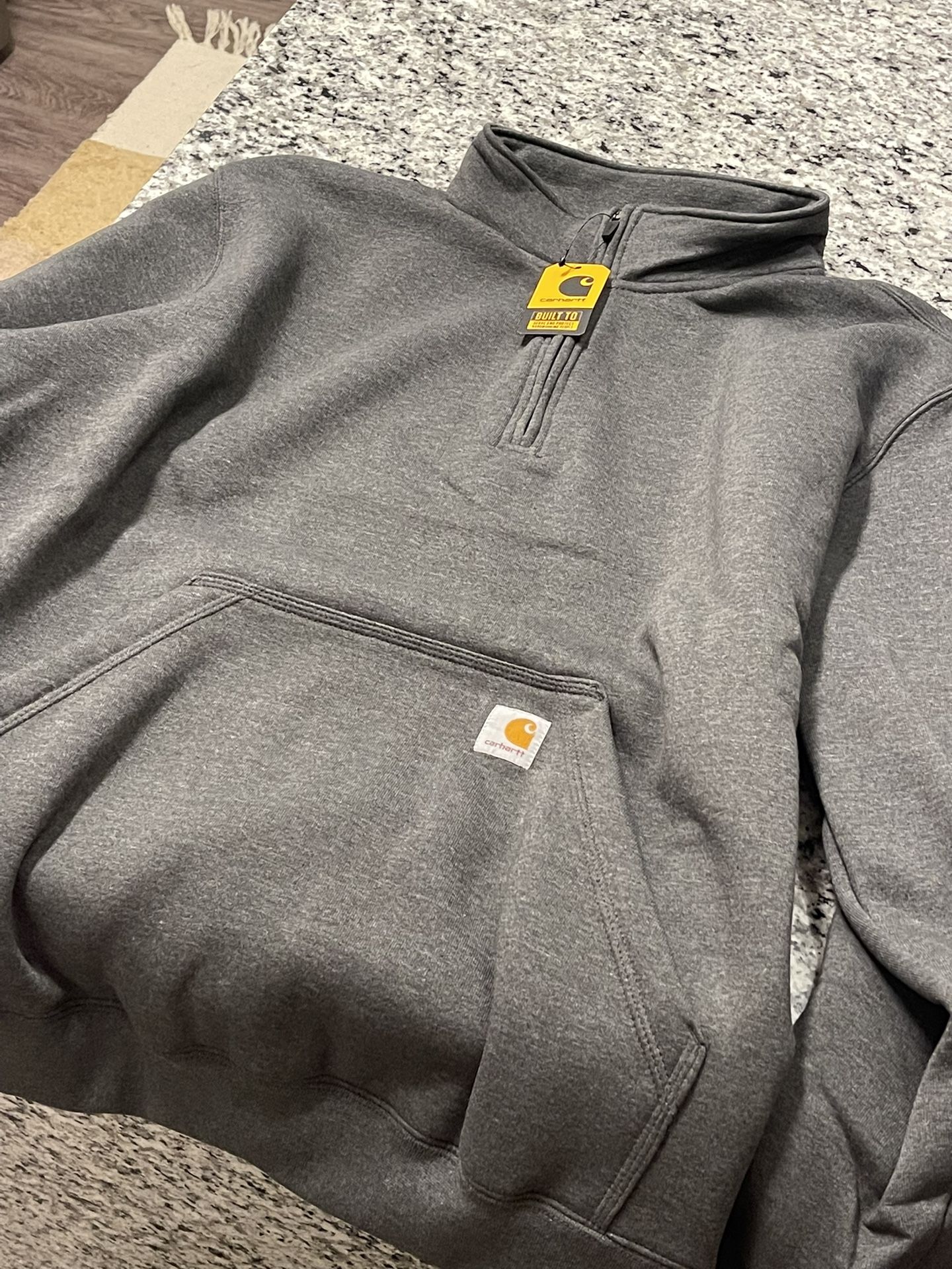 Carhartt Loose Fit Midweight Quarter-Zip Mock-Neck Sweatshirt in Heather Grey
