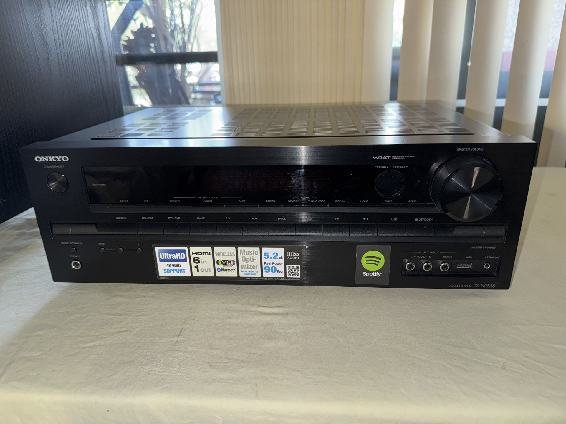 Onkyo TX-NR535 5.2-channel home theater receiver and powered subwoofer with Wi-Fi and Bluetooth