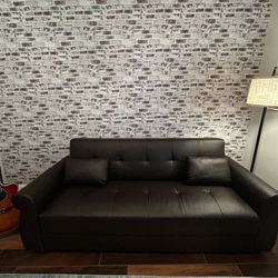 Brown Vegan Leather Futon Sofa With Storage