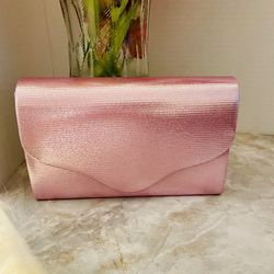 Sparkling Pink Glitter Envelope Clutch Purse With Attachable Shoulder Chain