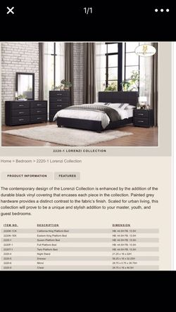 QUEEN BED,DRESSER,MIRROR AND NIGHT STAND BLACK LEATHER ALL NEW