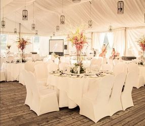 72  White Wedding or party chair covers  only 32 were  used once but all were washed take all 72  for $72 or $1.50 ea clean ready to use