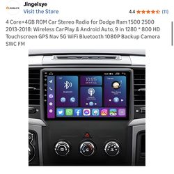 4 Core+4GB ROM Car Stereo Radio for Dodge Ram 1 2013-2018: Wireless CarPlay & Android Auto, 9 in 1280 * 800 HD Touchscreen GPS Nav 5G WiFi Blu