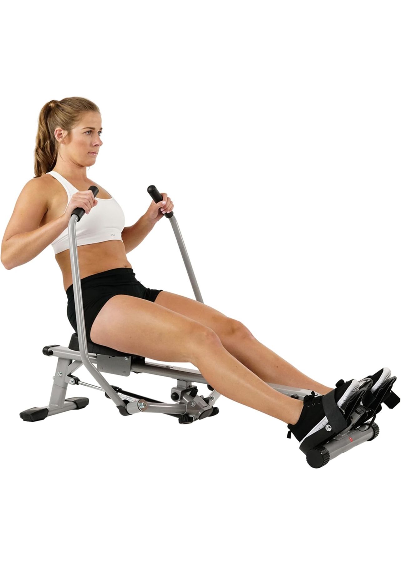 Sunny Health & Fitness Smart Compact Full Motion Rowing Machine Full Body Workout Low Impact Extra Long Rail 350 LB Weight Capacity and Optional F