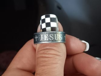 *NEW" Stainless Steel Silver on Gray "Jesus" Ring- Size 9