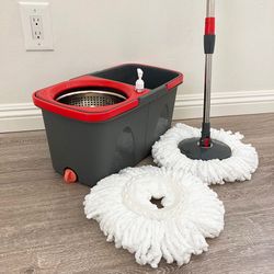 (NEW) $20 Spin Mop Bucket Floor Cleaning Set Includes 2pc Microfiber Replacements