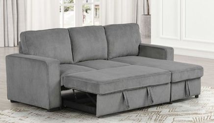 Brand New Grey Corduroy Sectional Sofa Storage Sleeper