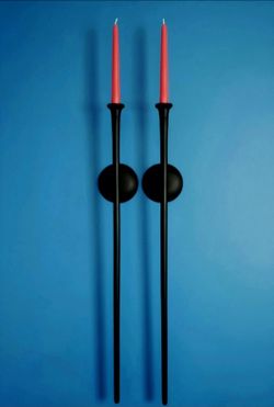 Minimalist Scandinavian-Style Wall Mounted Candle Holders 1960's Cast Iron. 33"