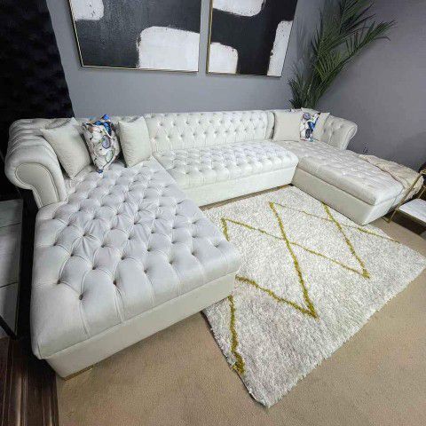 Presley 3Pc. Velvet Sectional Cream🍒 5 Colors, Fast Delivery,  Finance Available 
