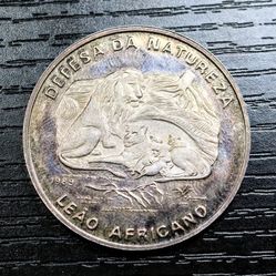 1989 Mozambique 500 meticais Defence of Nature Lion Pride Fauna silver coin 