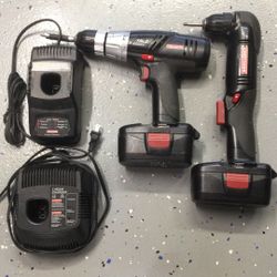 Two Craftsman Drills Plus 2 Batteries and 2 Chargers