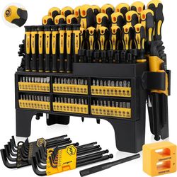 HORUSDY 140-Piece Magnetic Screwdriver Set with Plastic Racking, Includes SAE & Metric Hex Keys, Precision Screwdriver and Magnetizer Demagnetizer DIY