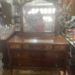 Antique Solid Wood Dresser With Mirror 48 By 22 By 66