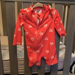 Girls One Piece Long Sleeved Swim Suit-6-9 Months